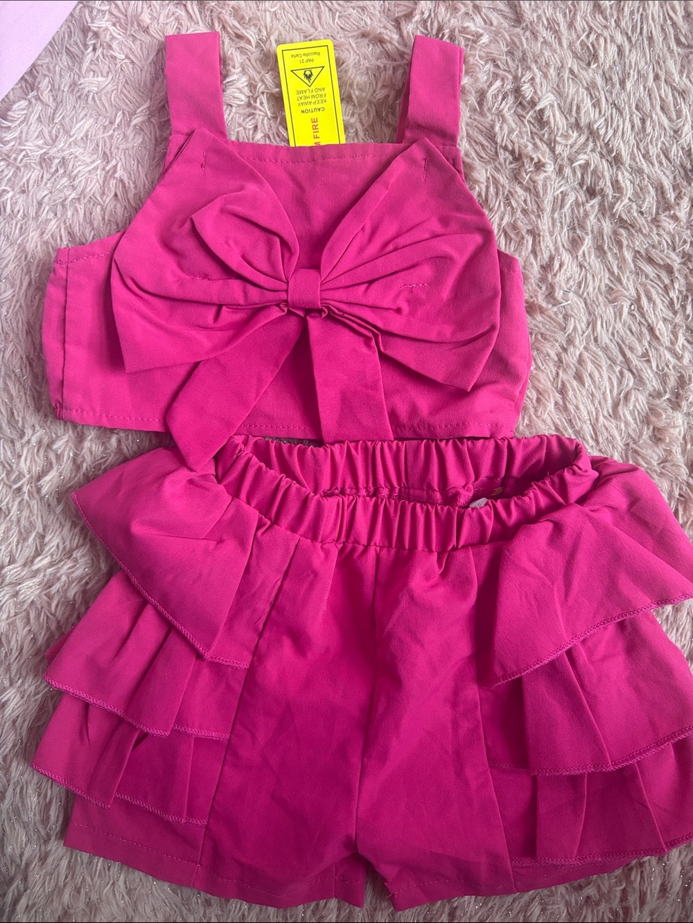 SHEIN Pink Bow Tank Top & Ruffle Shorts Matching Set